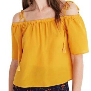 Madewell Cold Shoulder Silk Top in Hayfield